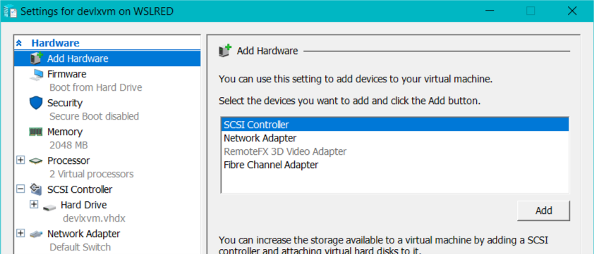 Ubuntu VM settings window