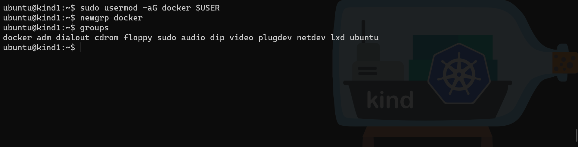 Multipass Docker add user to group