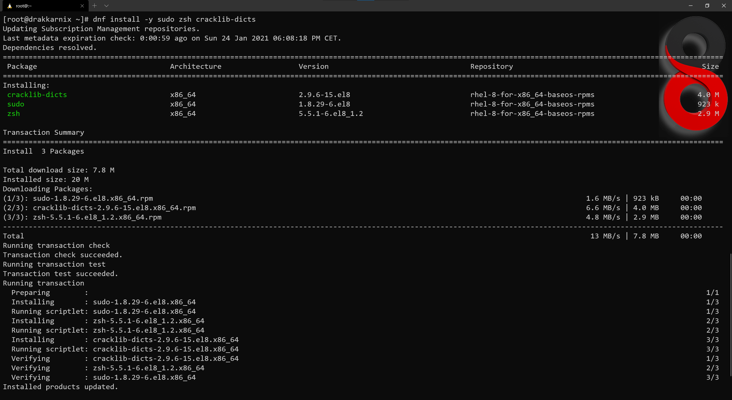 Add zsh, sudo and cracklibs-dict packages