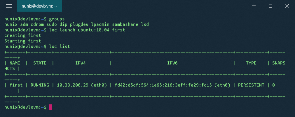 First container created