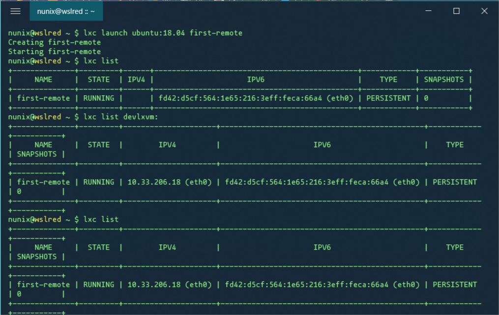 Create a container in the remote LXD server