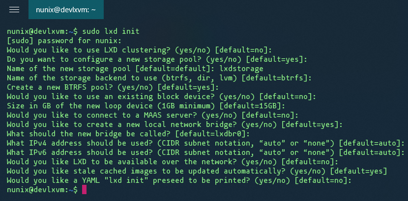 Storage configuration for LXD