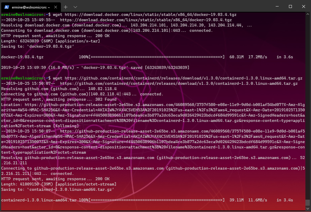 Downloading Docker and Containerd binaries
