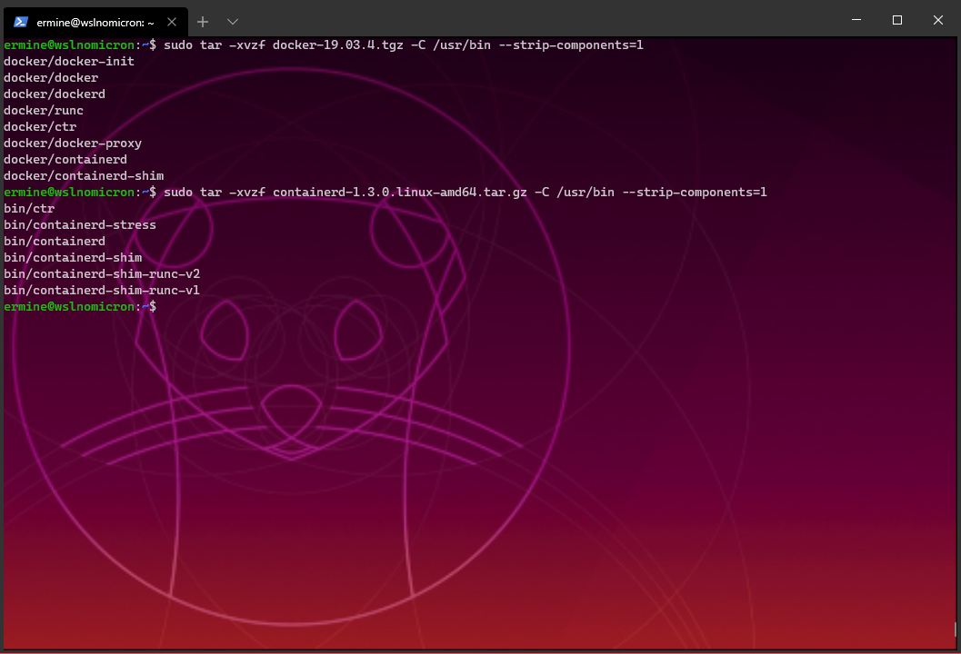 Extracting Docker and Containerd binaries to /usr/bin