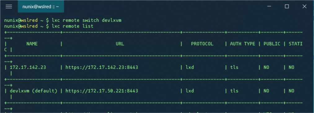 Set LXD remote server to be default