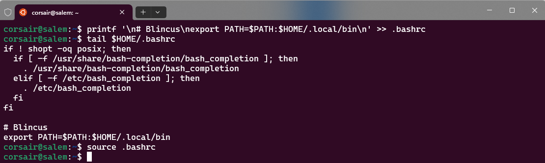 Add Blincus bin directory to the PATH variable