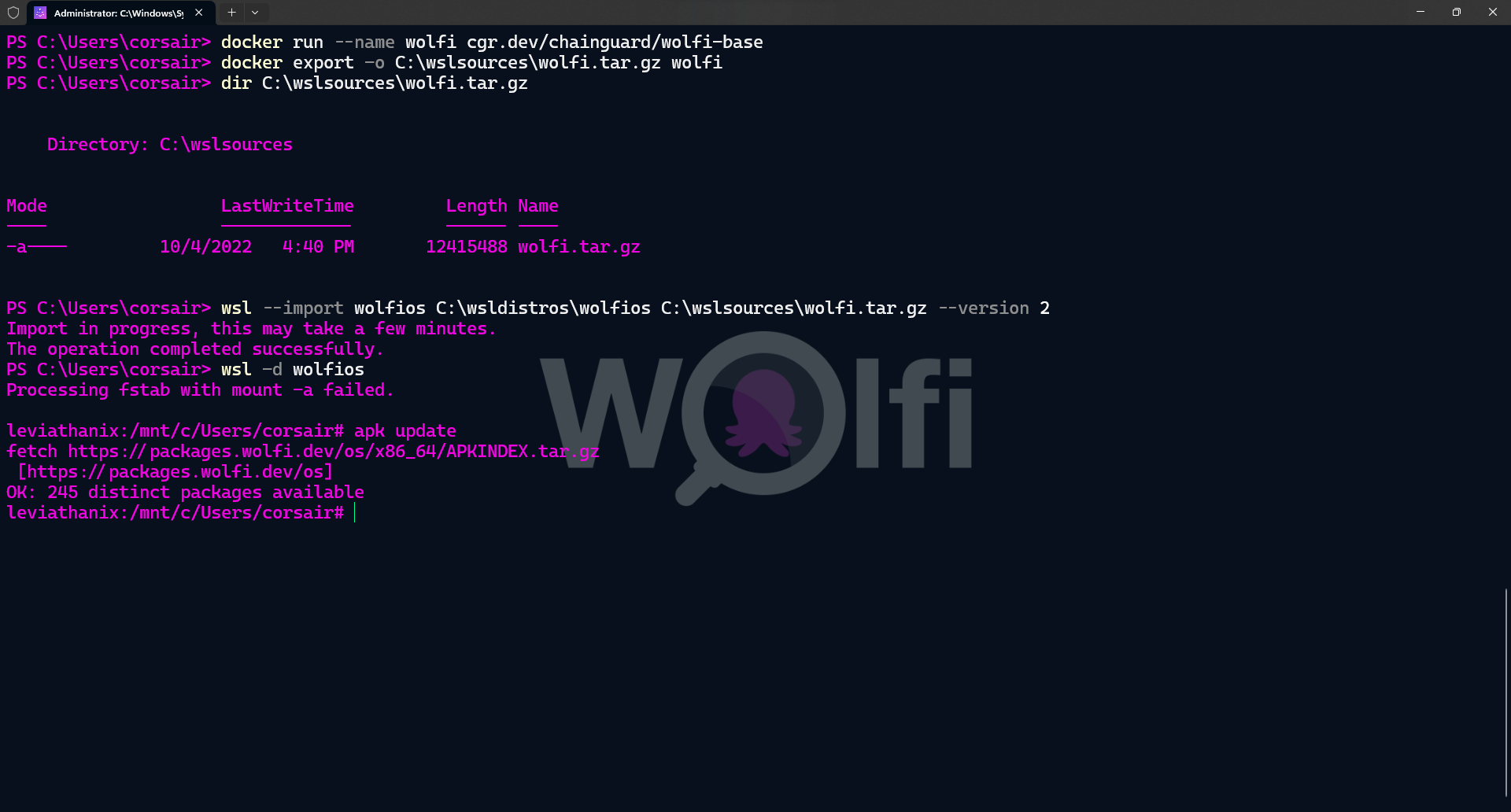 Create WolfiOS WSL2 distro